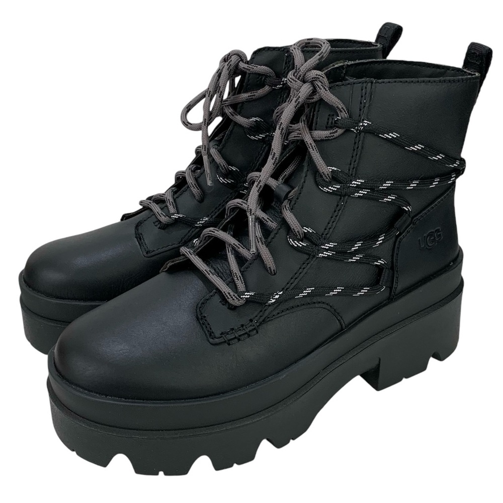 UGG Boots Brisbane Leather Ankle Lace Up NWT Black Size 9 Whimsigoth Grunge - Picture 9 of 10